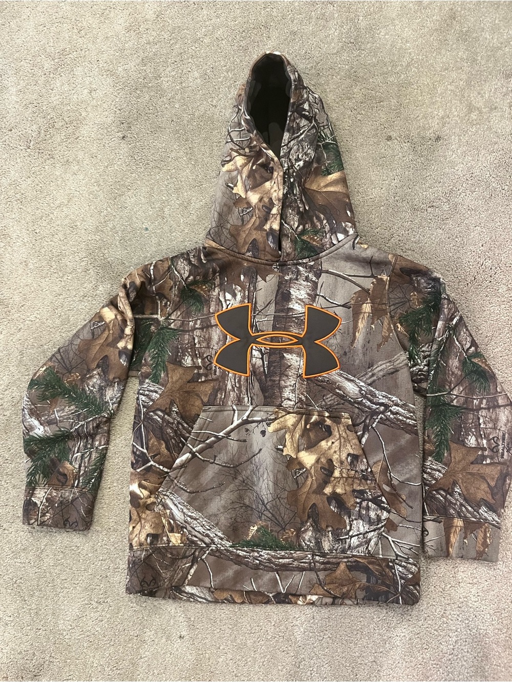 Under Armour Realtree Camo Hoodie with Orange Logo Trim